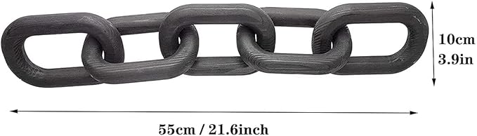 Hanlin Wood Chain Link Decor - Hand Carved Boho Decorative Wood Chain, Farmhouse Decor, Sustainable Pine, Coffee Table Decor, Shelf Decor, for Home Living Room (Black)