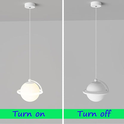 Modern White LED Pendant Light Adjustable Spherical Hanging Lamp with 3 Color Temperatures for Bedroom Bedside Living Room Decorative Iron and Resin Ceiling Fixture