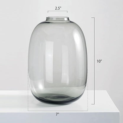 GeLive Smoked Glass Vase, Primary Colored Glass Vase, Clear Tabletop Vase, Flower Arrangement for Long Stem Branch Artificial Plant Home Indoor Centerpiece Decoration (Smoky Gray)