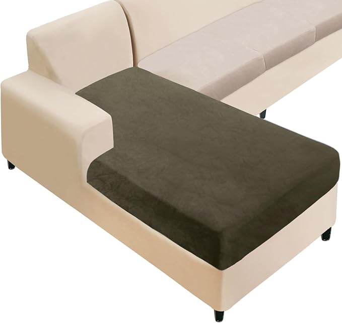 NAISI Sectional Couch Cover 1 Piece Velvet Separate Chaise Lounge Cover Soft Stretch Sofa Slipcovers for Left/Right Chaise Sectional Couch(Chaise Lounge,Olive Green)