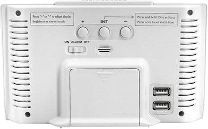 DreamSky Alarm Clocks for Bedrooms with Battery Backup, Auto Set Digital Clock with Date and Day of Week, 5 Inch Large Display with Weekday Temperature, USB Ports, Auto DST, Brightness Dimmer, 12/24H
