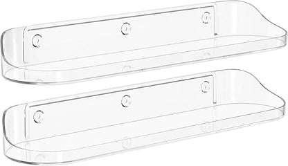 SpaceWhisper Floating Shelves for Wall, 2-Pack 15" Wall Shelves for Bathroom, Bedroom, Kitchen, Living Room, Display Hanging Shelf Organizer for Book, Picture Ledge, Figure Storage, Room Decor (Clear)