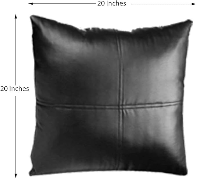 D DOLLY LAMB Lambskin Leather Pillow Cover - Sofa Cushion Case - Decorative Throw Covers for Living Room & Bedroom, 18x18 Inches - Light Black Pack of 2