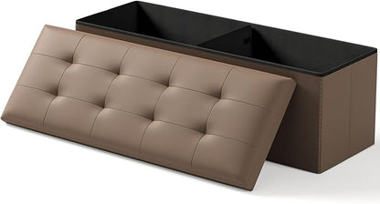 Folding Storage Ottoman Bench, Multi-Functional Ottoman Foot Rest, End of Bed Bench, Storage Chest for Living Room, Bedroom, Hallway, Entryway, Holds Up to 600 lbs (Brown, 43 Inches)
