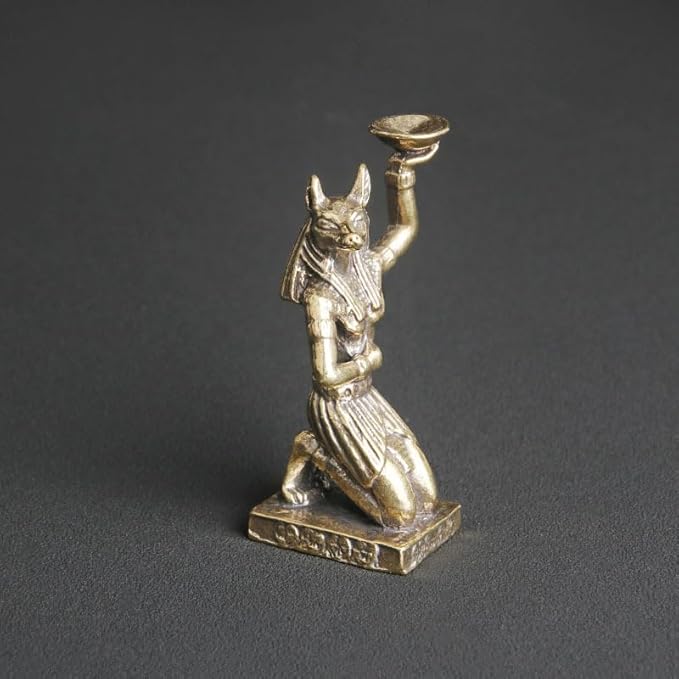1Pcs Ancient Egyptian Anubis Statue Vintage Pure Brass Desktop Ornament with Sandalwood Candle Holder Creative Crafts for Home Decor