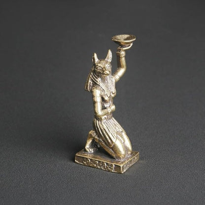 1Pcs Ancient Egyptian Anubis Statue Vintage Pure Brass Desktop Ornament with Sandalwood Candle Holder Creative Crafts for Home Decor