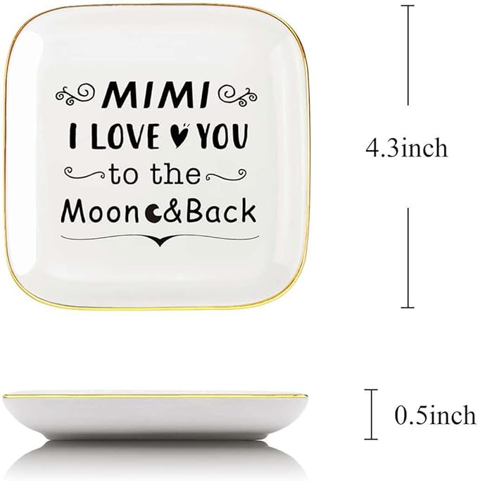 Mimi Ring Dish Jewelry Tray, I Love You to The Moon and Back Gifts for Mimi Birthday Christmas