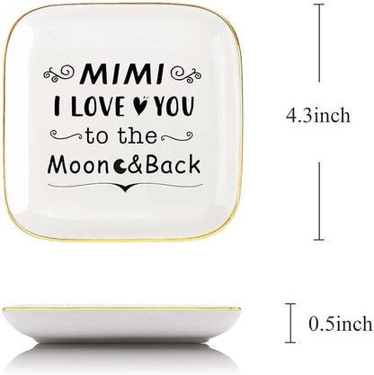 Mimi Ring Dish Jewelry Tray, I Love You to The Moon and Back Gifts for Mimi Birthday Christmas
