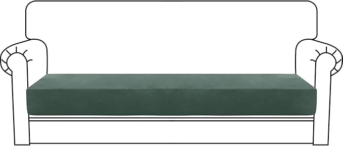 MAXIJIN Velvet Stretch Couch Cushion Covers Soft Sofa Cushion Cover Replacement Sofa Seat Cushion Slipcovers Furniture Protector with Elastic Bottom (1 Piece Sofa Cushion Cover, Pea Green)