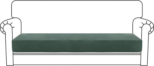 MAXIJIN Velvet Stretch Couch Cushion Covers Soft Sofa Cushion Cover Replacement Sofa Seat Cushion Slipcovers Furniture Protector with Elastic Bottom (1 Piece Sofa Cushion Cover, Pea Green)