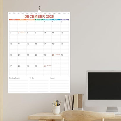 Large Calendar 2026 with Spiral Bound - 18 Month Big Calendar from January 2026 to June 2027, Vertical Large Monthly Calendario 2026-2027 for Wall, 22" x 17", Colorful