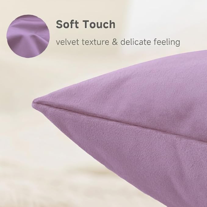 QUORGVES Light Purple Velvet Pillow Covers 20x20 Inch Set of 2, Soft Solid Decorative Square Throw Pillow Covers, Decor Cushion Covers for Bed Sofa Couch Bedroom Living Room - Mauve