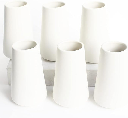 YANLING 6 Pack White Ceramic Vases for Home Decor, 6 Inch Modern Centerpieces for Pampas Grass, Table, Boho Flowers Decor