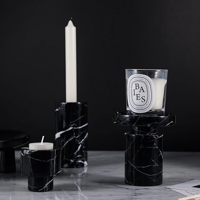 Candle Holder Real Luxurious Natural Marble Candlestick Holder for Wedding Dinning Party, Candle Stand for Scented Candle, Candlestick, Taper Candle Pillar Candle, Tealight Candles (A Style)