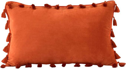 vctops Velvet Soft Solid Decorative Throw Pillow Cover with Tassels Boho Accent Cushion Case for Couch Bedroom Car Orange 12''x20''