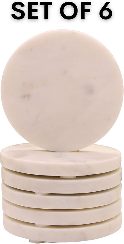 White Coasters Marble for Drink. Polished Coaster. Protection from Drink Rings. Perfect Handmade Stone Coaster for Gift. Home and Living Table Decor. Set of 6