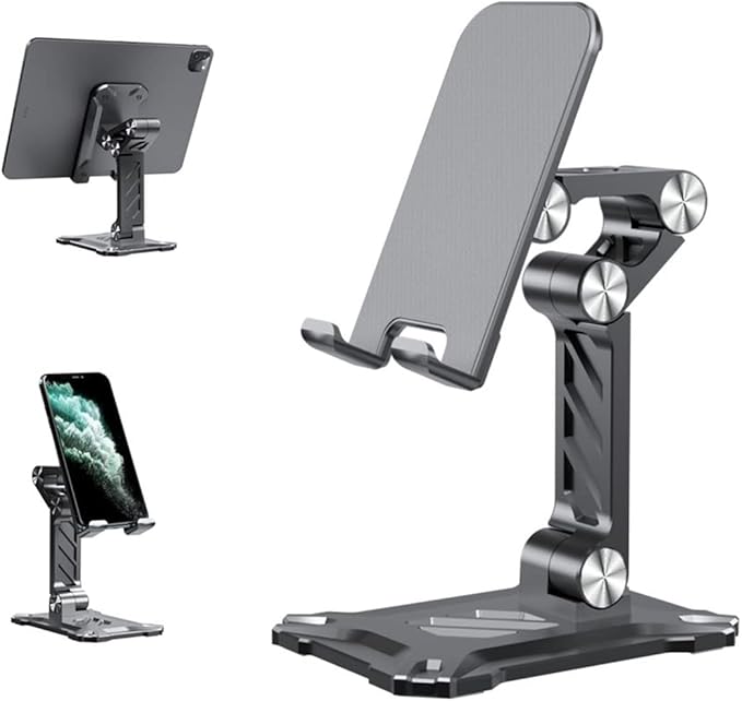Phone Stand for Desk. Foldable Desktop Mobile Phone Stand with Angle Height Adjustable, Portable Office Cell Phone Holder, Cradle, Dock. Fits All 4.7-13in iPhone/Smartphone/iPad/Tablet.