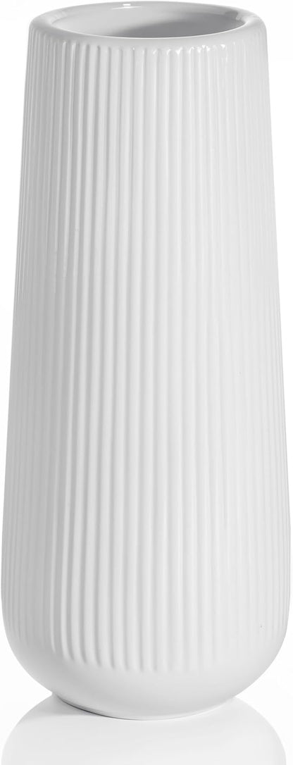 Modern Ceramic Vase, Small White Flower Vase for Table Centerpieces and Rustic Farmhouse Decoration
