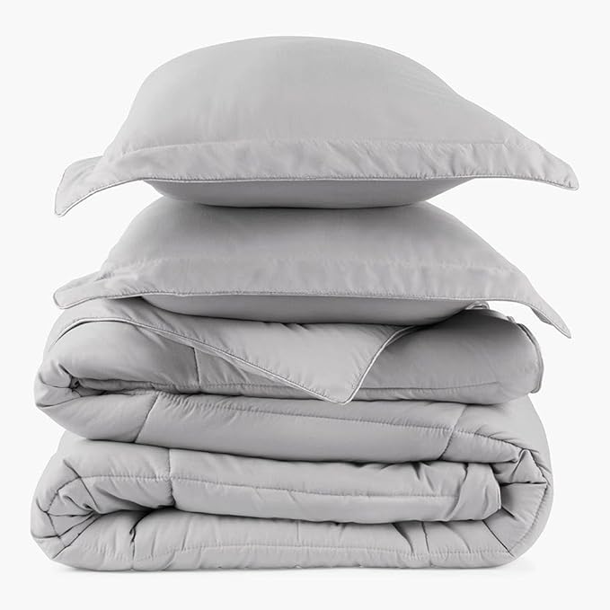 PeachSkinSheets Night Sweats: The Original 1500TC Soft Super Full/XL Full Oversized Comforter Set Brushed Silver