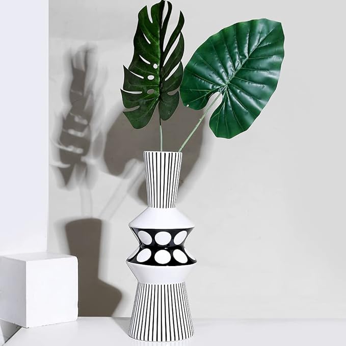 Magcolor Flower vase Large Black and White Striped Geometric Ceramic Vase -Modern Vase Decoration. Perfect Home Decoration Vase