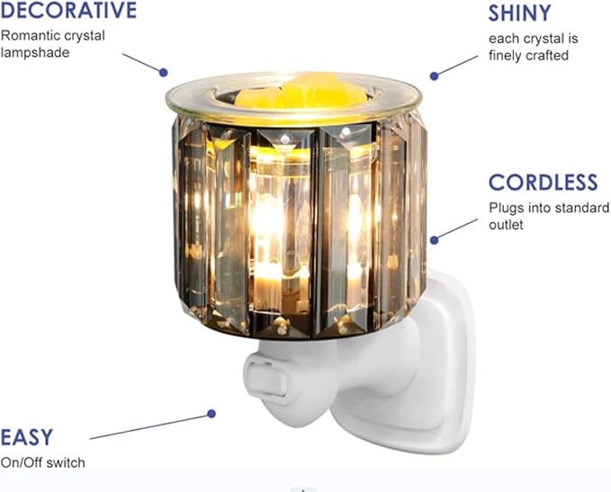 KUPOO Plug-in Wax Warmer,Crystal Wax Melt Warmer Electric Home Fragrance Warmer for Essential Oils Candle Wax Tarts and Melts,Scent Warmer Night Light (Crystal)