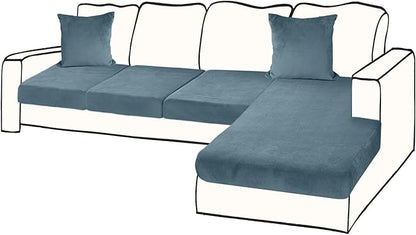 Sectional Couch Covers for 4-Piece Seat Cushion Velvet Separate L Shape Couch Cover Stretch Sofa Slipcover with 2 Pieces Pillowcases Furniture Protector (Sofa 3 Seater + 1 Chaise, Teal)