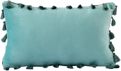 vctops Velvet Soft Solid Decorative Throw Pillow Cover with Tassels Boho Accent Cushion Case for Couch Bedroom Car Water Green 12''x20''