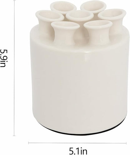 Large Ceramic Vase Modern Cylinder Design with 7 Flower Openings, Perfect Centerpiece for Tulips、Hydrangeas、Roses and Wildflowers - Ideal Home Decor Gift for Birthdays Mothers Day
