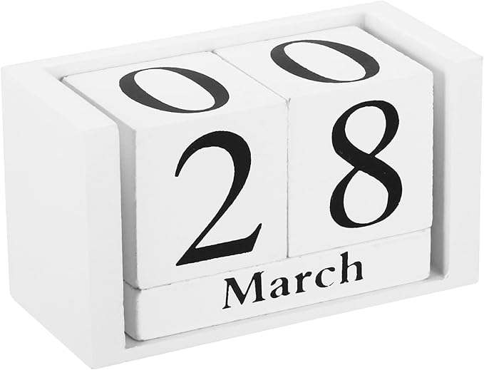 PATIKIL Vintage Wood Block Perpetual Calendar, Reusable Wooden Month Date Display Blocks for Desk Office Home Decoration 3.7", White