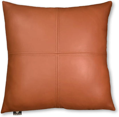 LL LEATHER LOVERS Lambskin Leather Pillow Cover, Hand Panel Stitched Leather Decorative Throw Pillow Covers for Couch Sofa Bed Living Room Garden (14x14 Inches, Tan Plain Pack of 1)
