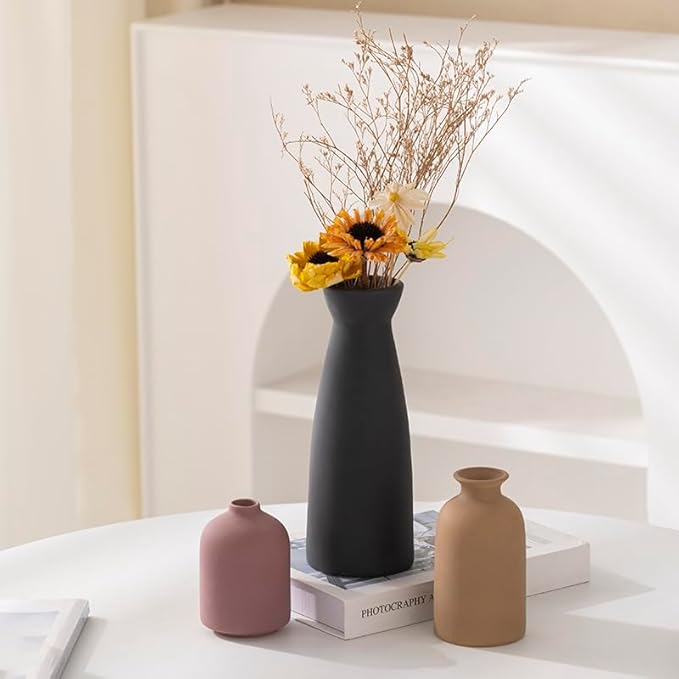 Multicolor Ceramic vase Set-3 Small Flower vases for Decor,Home Rustic Vase Farmhouse Decor Vase Vases for Bouquet Pampas Grass Dried Fresh Flowers Living Room Kitchen Bedroom Bathroom