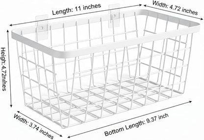 2 Set LeleCAT Hanging Wall Basket Organizer, Over the Cabinet Door Adhesive Wire Baskets for Organizing Kitchen Food Pantry Bathroom Shelf Storage No Drilling Wall Mounted,White