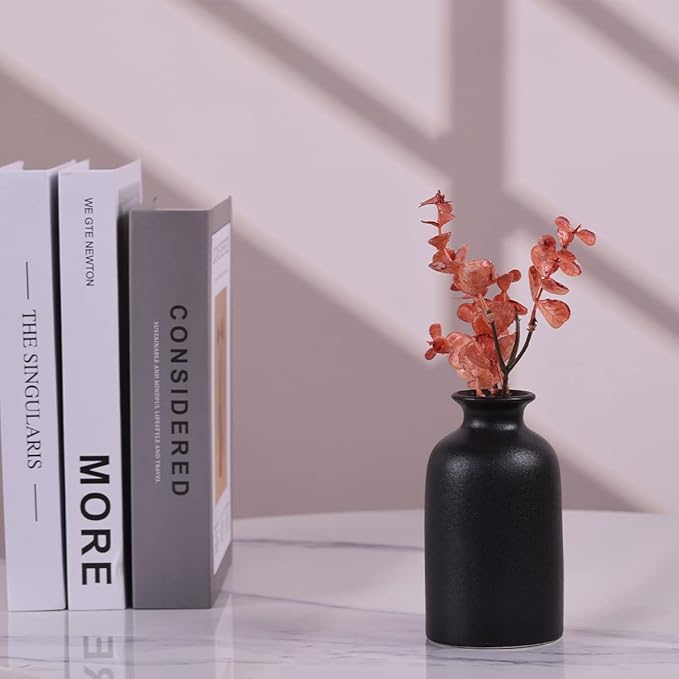 Ceramic Bud Vases Set of 6, Black Bud Vase Set for Flowers Pampas Grass, Mini Pottery Vase with Minimalist Modern Rustic Style for Table Centerpieces of Home, Office, Wedding