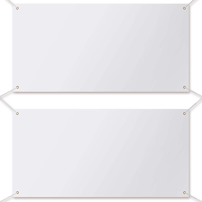 2 Pieces Large Banners Signs Polyester Oxford Cloth Sublimation Banner with Rope for Indoor Wall Outdoor Easy Hang Sign DIY Banner Sign for Business Office Supply (White,2 x 4 Feet)