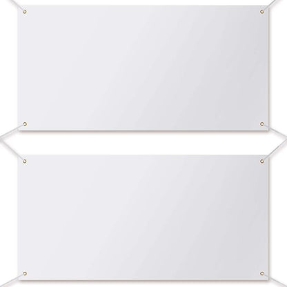 2 Pieces Large Banners Signs Polyester Oxford Cloth Sublimation Banner with Rope for Indoor Wall Outdoor Easy Hang Sign DIY Banner Sign for Business Office Supply (White,2 x 4 Feet)