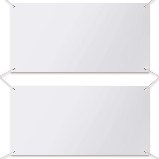 2 Pieces Large Banners Signs Polyester Oxford Cloth Sublimation Banner with Rope for Indoor Wall Outdoor Easy Hang Sign DIY Banner Sign for Business Office Supply (White,2 x 4 Feet)