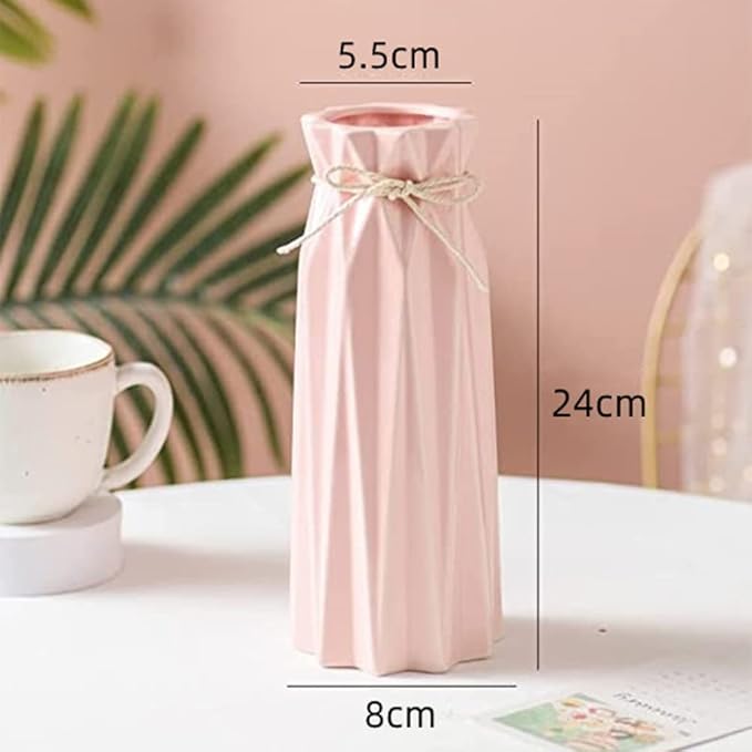 Ceramic Flower 9.5" H x 3.9" W Pink Vase Modern Home Decor Vases for Centerpieces Minimalist Farmhouse Cute Decorative Vases Flowers Tulip Pampas Grass Vase for Table Bathroom Shelf