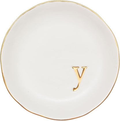 COLLECTIVE HOME - Ceramic Jewelry Tray, Decorative Trinket Dish for Rings Earrings Necklaces Bracelet Watch Keys, Birthday Mother's Day Christmas Gift for Women, 4.75", White Surface (Y)