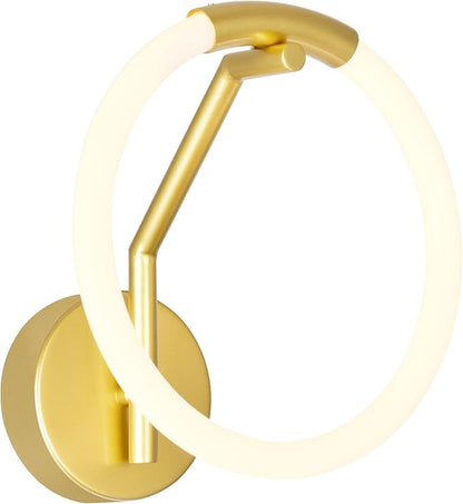 CWI Lighting Hoops 10'' Modern LED Wall Sconce in Satin Gold – Geometric Ring Light for Hallway, Entryway, Bathroom – Integrated LED, No Bulb Required – Sleek Minimalist Design