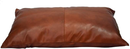 100% Lambskin Leather Pillow Cover - Sofa Cushion Case - Decorative Throw Covers for Living Room & Bedroom - 14x22 Inch - Dark Tan Pack of 1