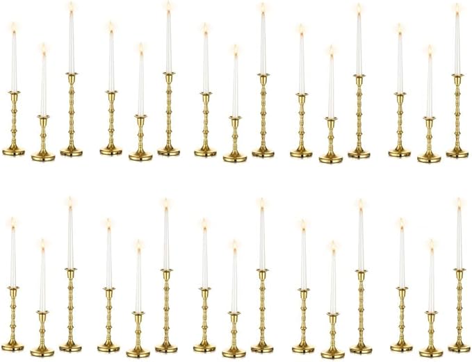 Brass Candlestick Holders Vintage: Tall Gold Taper Candle Holder Set of 30 Antique Candle Stick Holders for Christmas Wedding Centerpieve Living Room Mantle Home Decor Bridal Shower