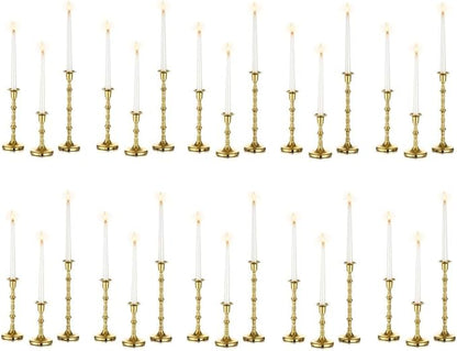 Brass Candlestick Holders Vintage: Tall Gold Taper Candle Holder Set of 30 Antique Candle Stick Holders for Christmas Wedding Centerpieve Living Room Mantle Home Decor Bridal Shower