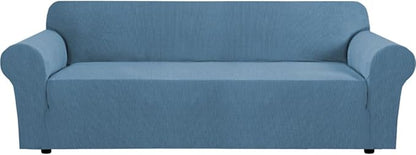 H.VERSAILTEX Stretch Couch Covers for Sofa 1 Piece Slipcovers for Couch and Sofas 3 Seater Couch Cover Feature Thick Checked Jacquard Fabric with Elastic Bottom(Large Sofa 90"-100" Wide, Dusty Blue)