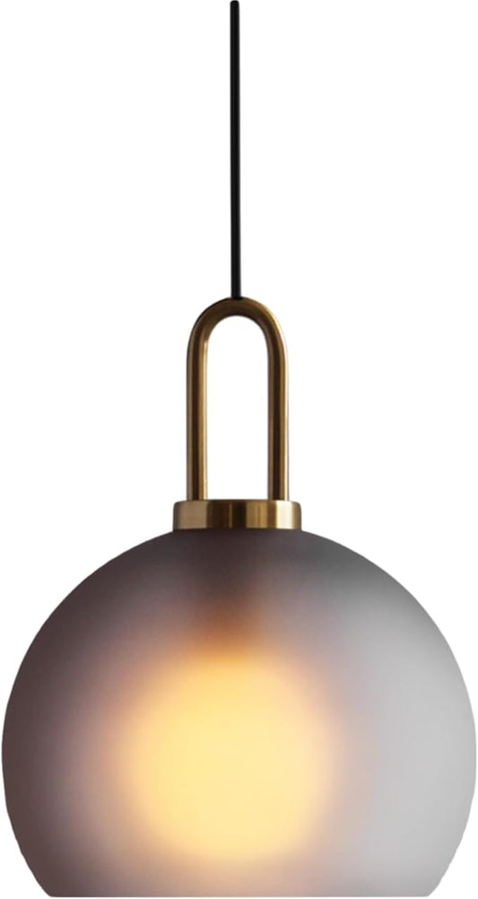300mm Frosted Grey Spherical Glass Pendant Light, Frosted Grey Glass Globe with Brass Socket Hanging Lamp for Kitchen Island (30CM)