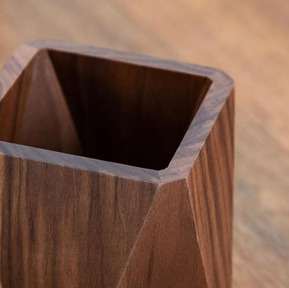 Wooden Pen Holder for Desk, Multi-Functional Pen Cup Pencil Holder for Office School Supplies Storage, Black Walnut Desk Organizer and Accessories（Prismatic）