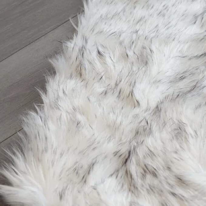 Gray and White Area Rug 6x9 Rugs for Bedroom Fuzzy Plush Large Sheepskin Washable Fluffy Fur Rug for Living Room Nursery Rug