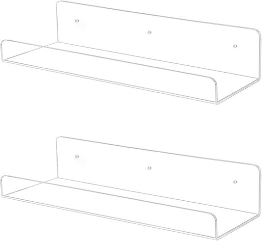 TONICE 2 Pack Acrylic Shelves for Wall 15in Floating Shelf Wall Mounted Set for Room, Bedroom, Bathroom, Kitchen, Living Room, Office Book Shelf Storage Decor
