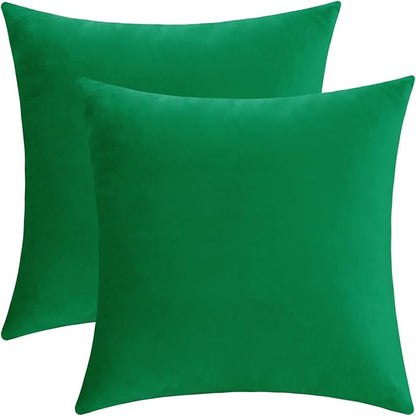 Jeneoo Set of 2 Comfy Soft Velvet Christmas Throw Pillow Cases for Sofa Couch, Decorative Solid Square Cushion Covers for Bedroom Car (18 x 18 Inches, Bright Green)