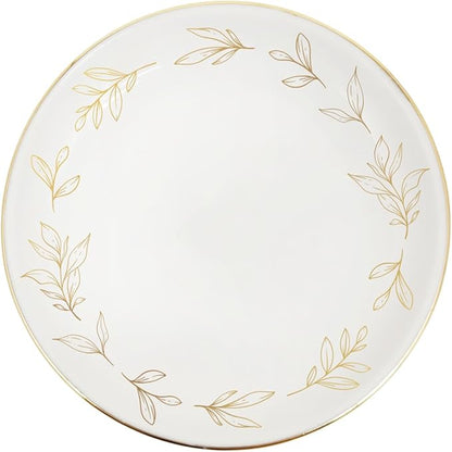 Sweet Water Decor Jewelry Dish, Ceramic Trinket Tray with Gold Foil Leaf Design, 3” Ring Holder for Earrings and Small Keepsakes, Elegant Gift for Bridesmaids, Weddings, Anniversaries, Birthdays