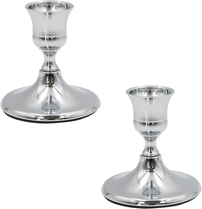 2 Pcs Silver Taper Candle Holders 2.8 Inch Vintage Short Skinny Metal Candlestick Holders for Table Centerpieces
